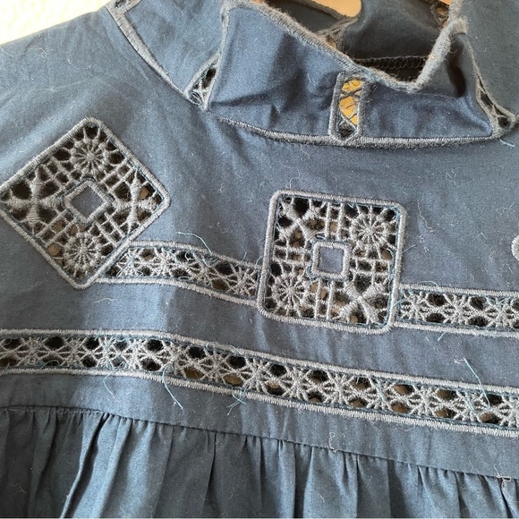 FREE PEOPLE Another Eternity Eyelet Bell Sleeve Top Blue - Picture 12 of 16